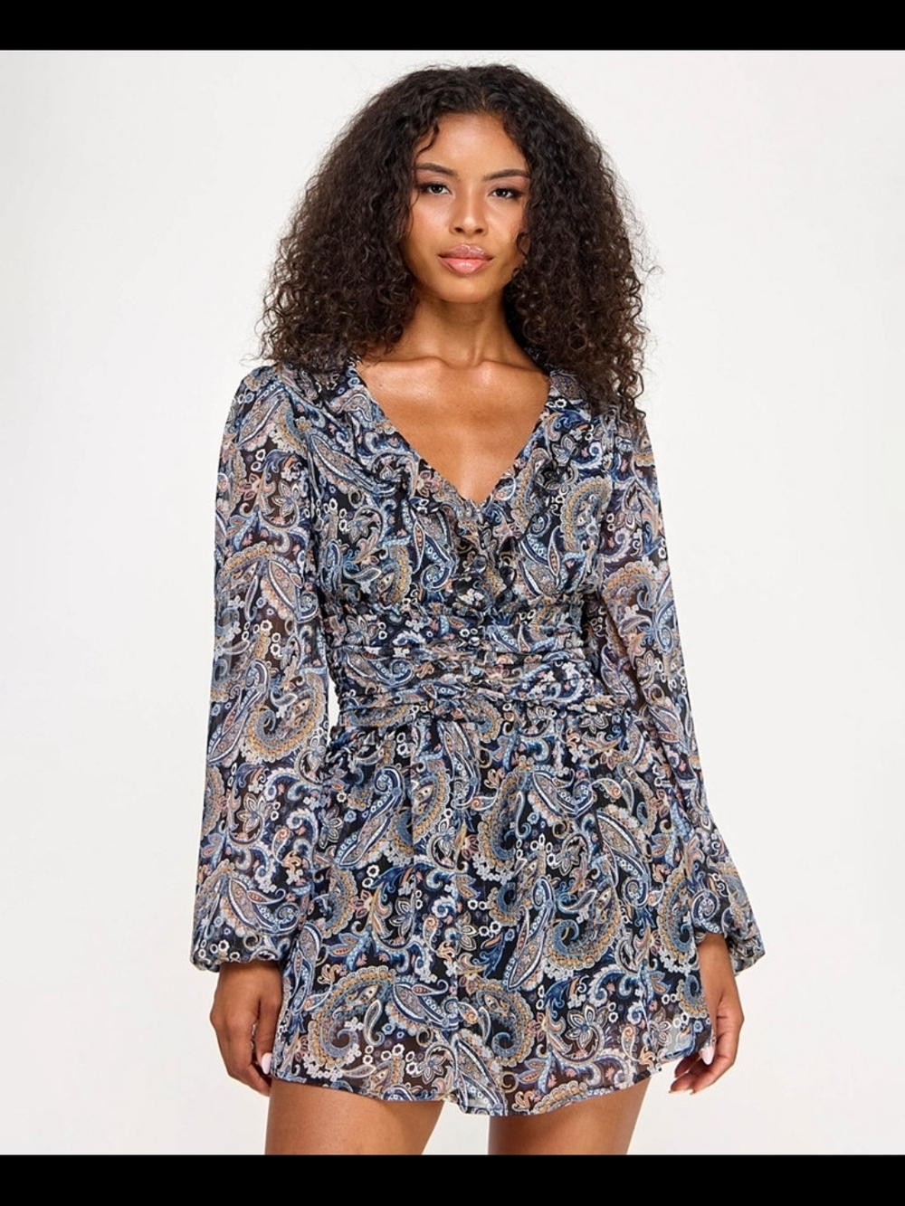 CITY STUDIOS
Juniors' Printed Long-sleeve Fit & Flare Dress In Blue XL NWT